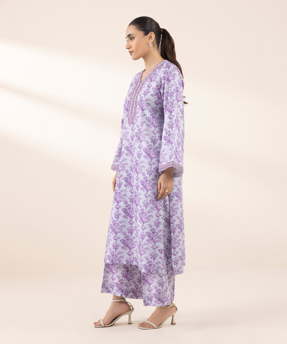 Women's RTW Cotton Viscose Purple Embroidered A-Line Shirt