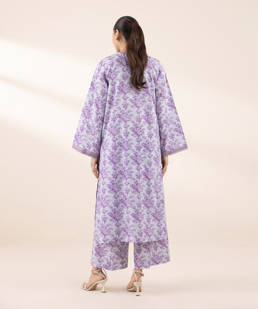 Women's RTW Cotton Viscose Purple Embroidered A-Line Shirt