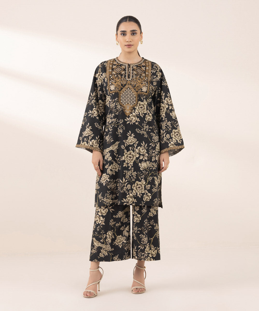 Women's RTW Cotton Viscose Black Embroidered Boxy Shirt