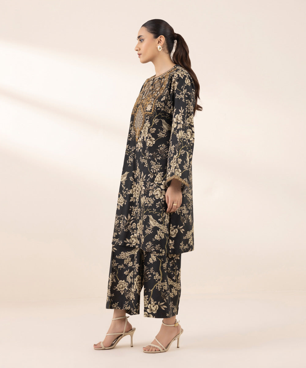 Women's RTW Cotton Viscose Black Embroidered Boxy Shirt