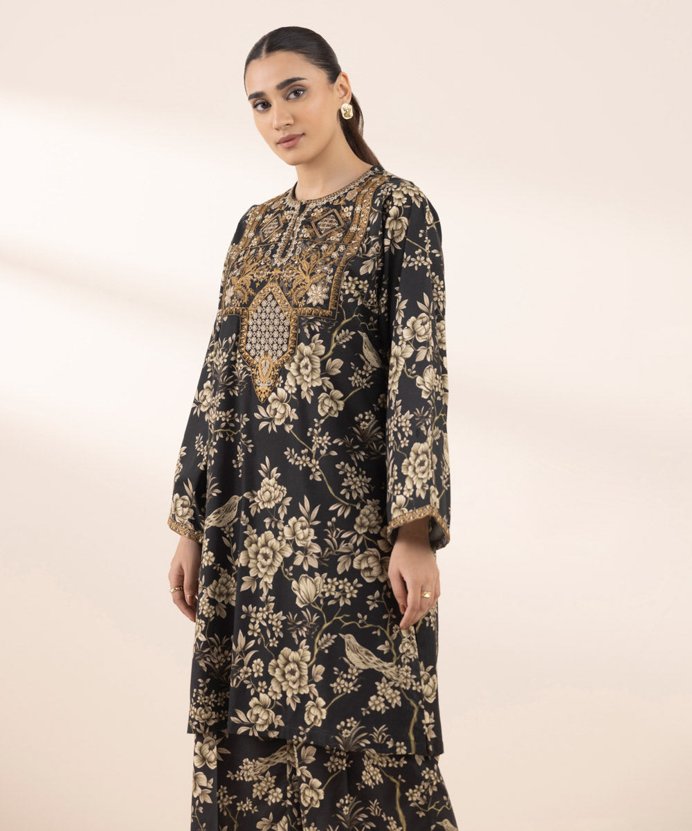Women's RTW Cotton Viscose Black Embroidered Boxy Shirt