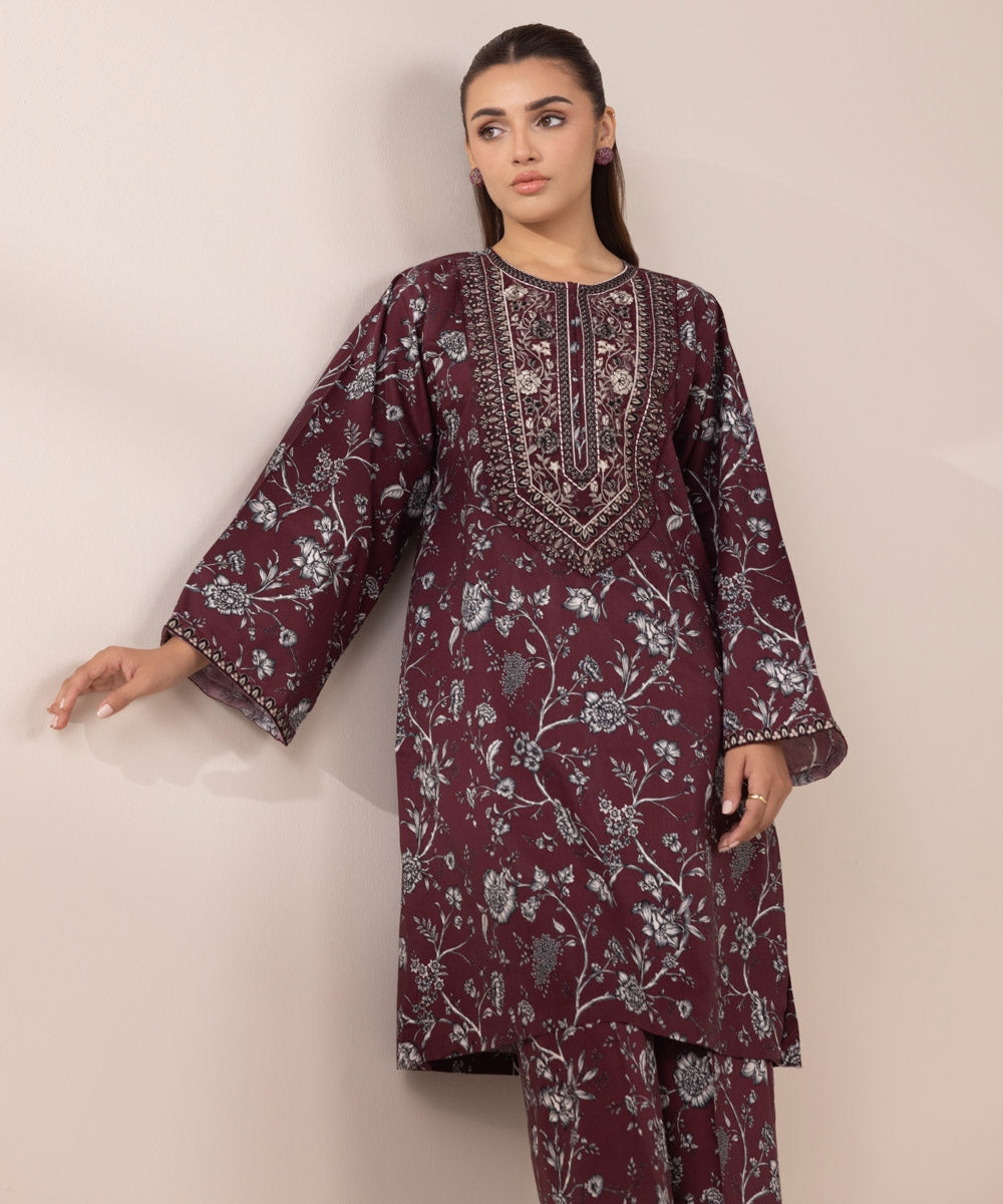 Women's RTW Cotton Viscose Purple Embroidered Boxy Shirt