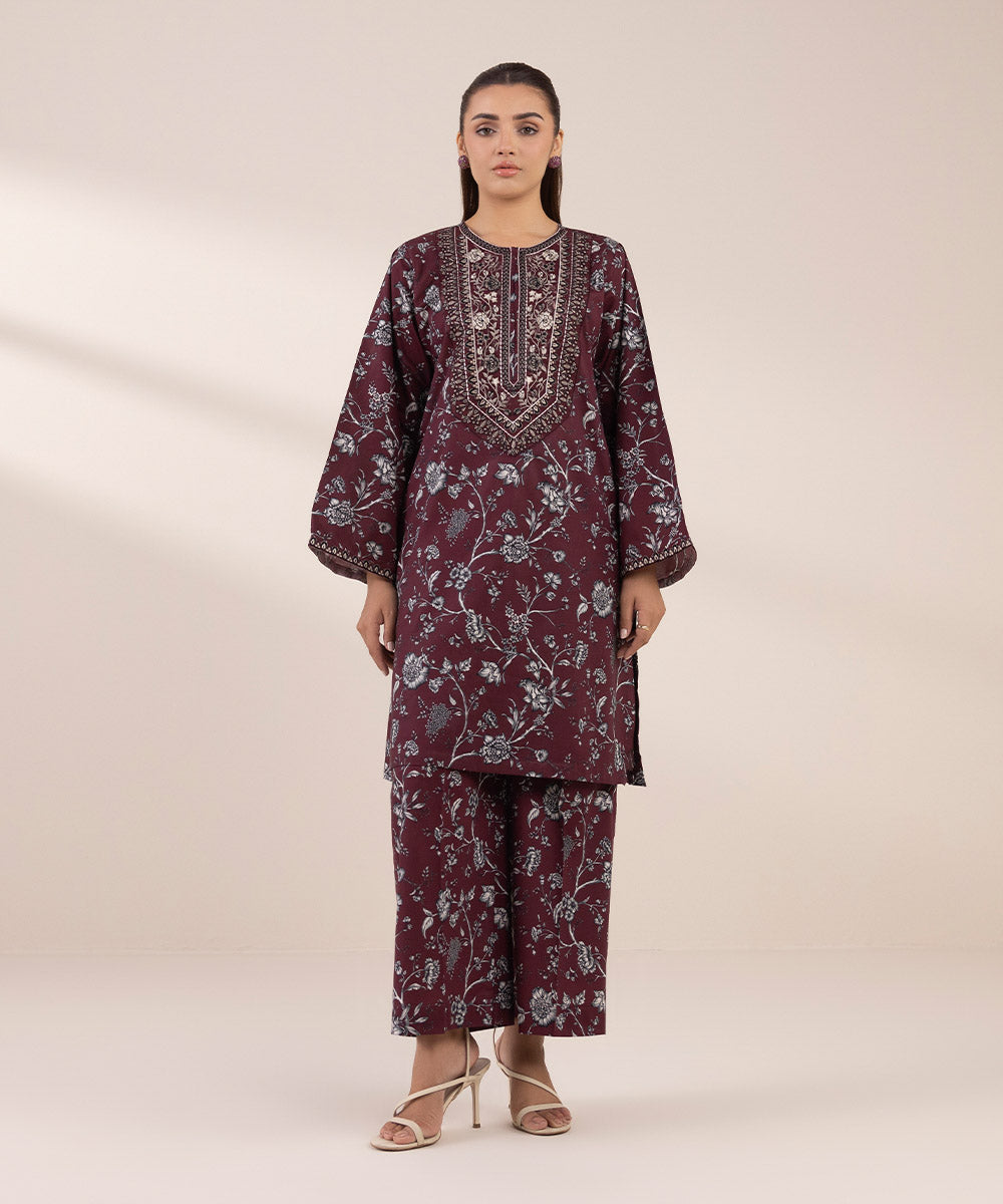 Women's RTW Cotton Viscose Purple Embroidered Boxy Shirt