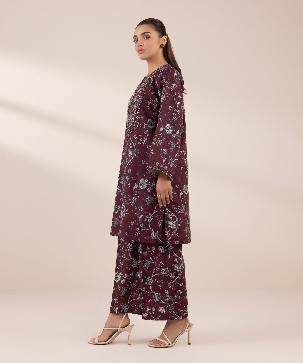 Women's RTW Cotton Viscose Purple Embroidered Boxy Shirt