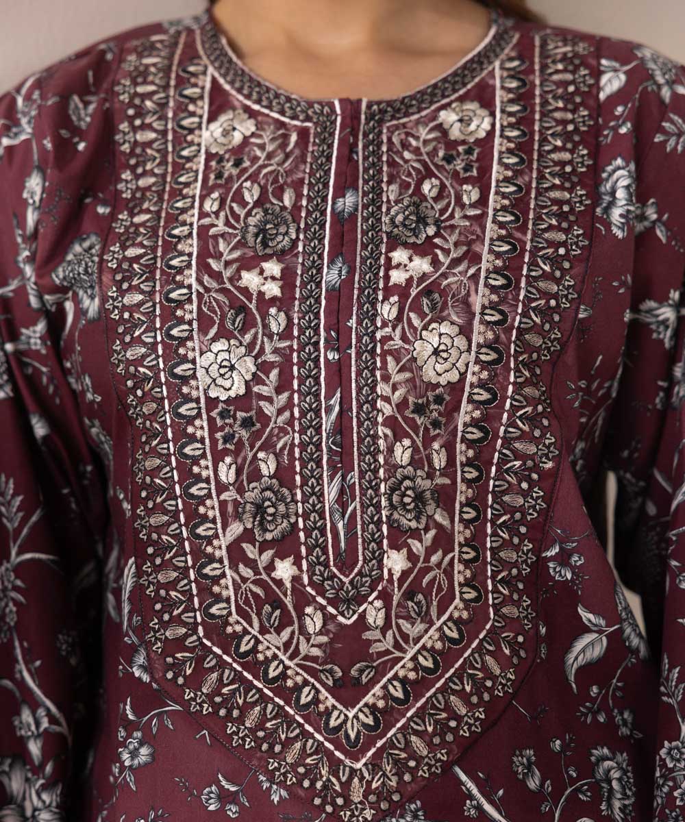 Women's RTW Cotton Viscose Purple Embroidered Boxy Shirt