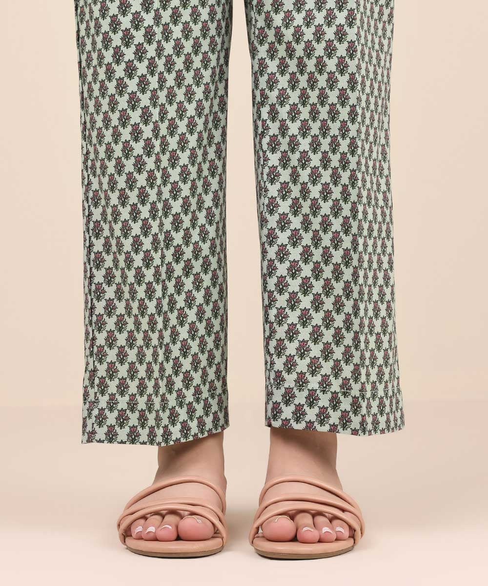 Women's Pret Cambric Green Printed Straight Pants