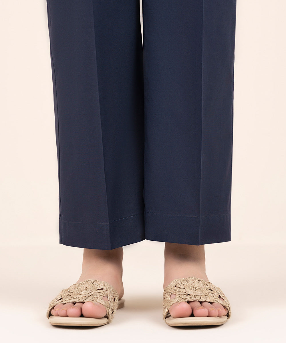 Women's Pret Cambric Blue Solid Straight Pants