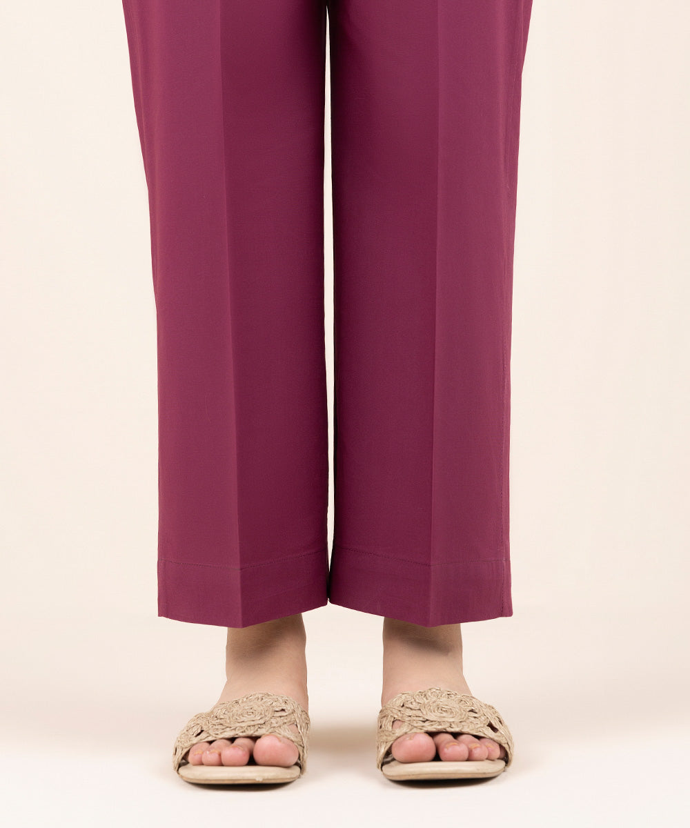 Women's Pret Cambric Purple Solid Straight Pants