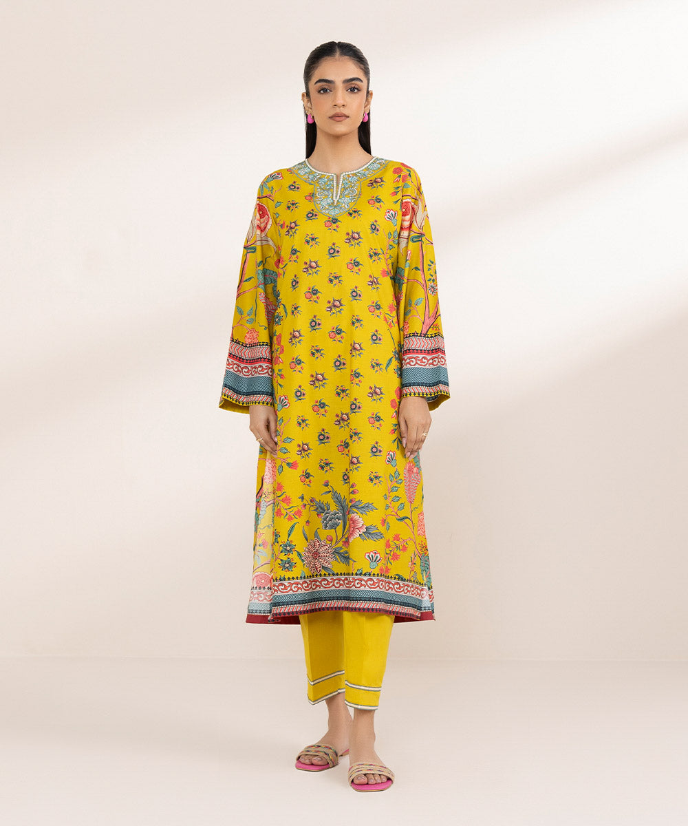 Women's Pret Lawn Mustard Embroidered A-Line Shirt