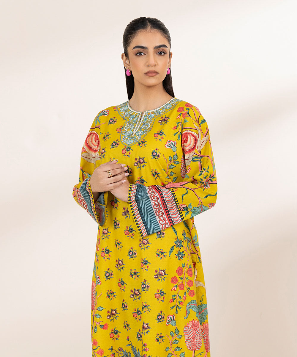 Women's Pret Lawn Mustard Embroidered A-Line Shirt