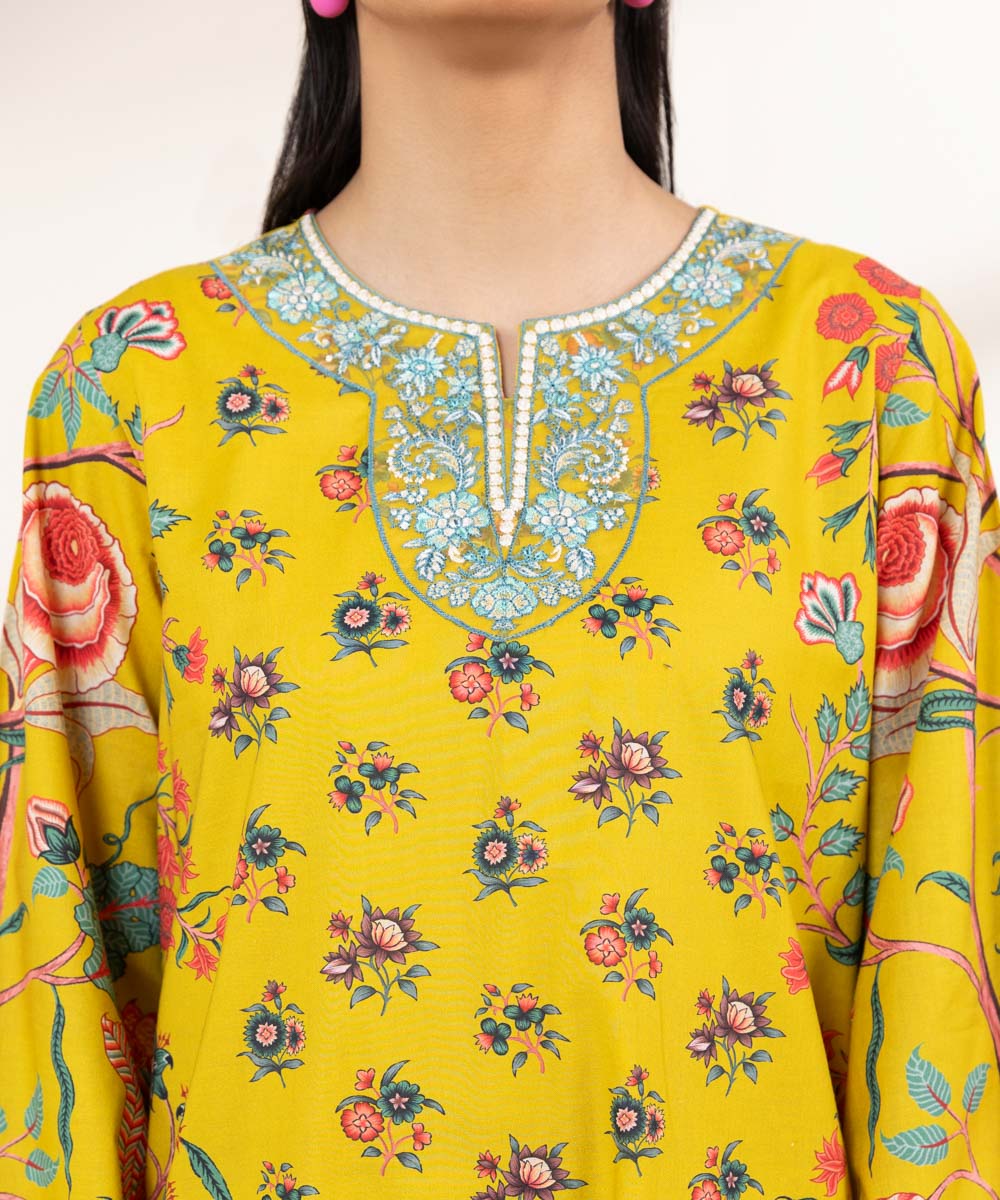 Women's Pret Lawn Mustard Embroidered A-Line Shirt