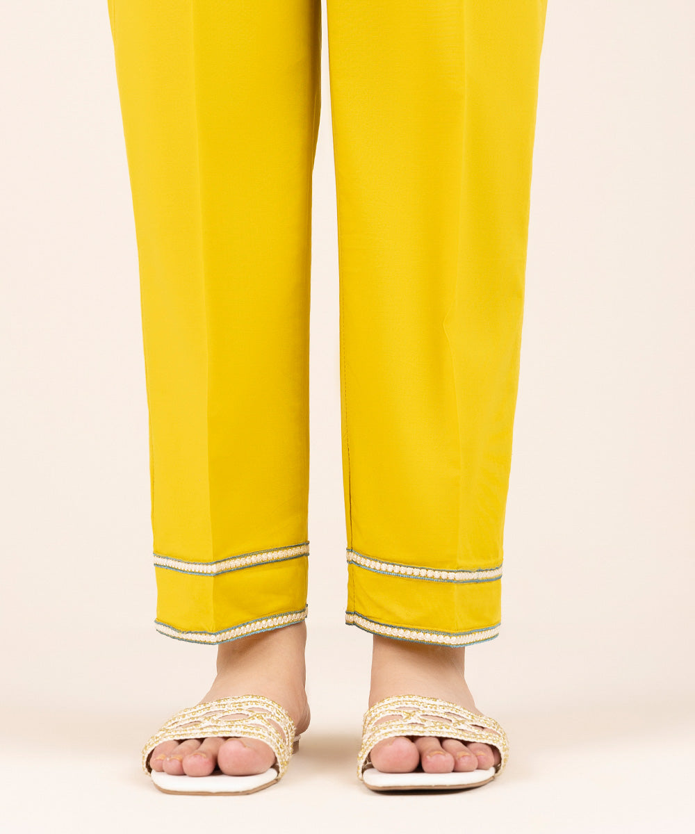 Women's Pret Cambric Mustard Solid Straight Pants