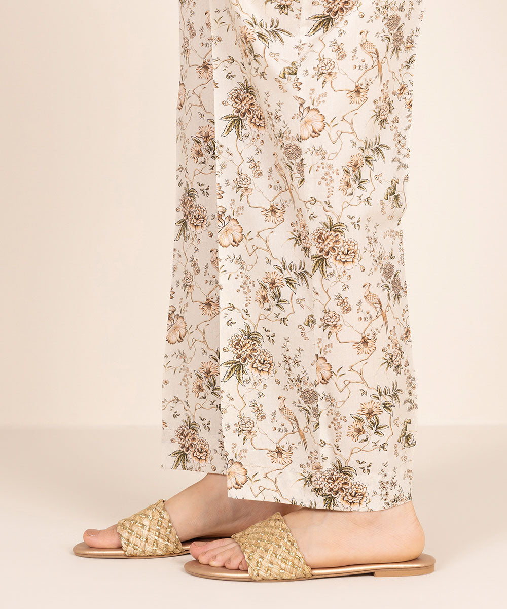 Women's RTW Cotton Viscose Beige Printed Straight Pants
