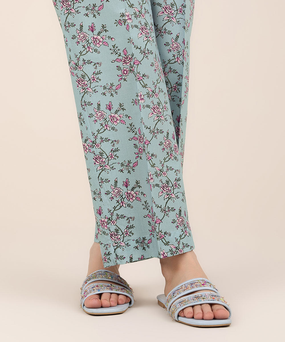 Women's RTW Cotton Viscose Blue Printed Straight Pants