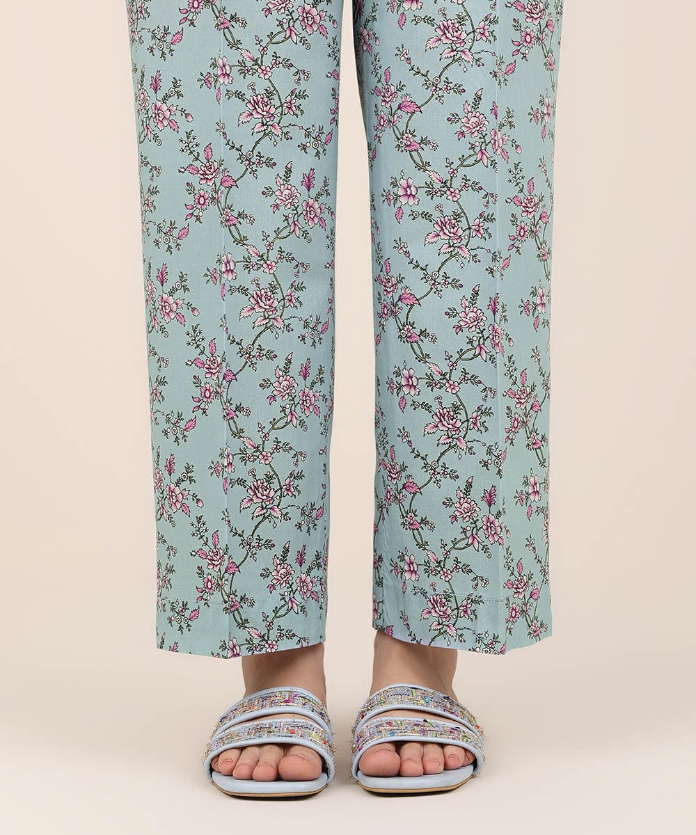 Women's RTW Cotton Viscose Blue Printed Straight Pants