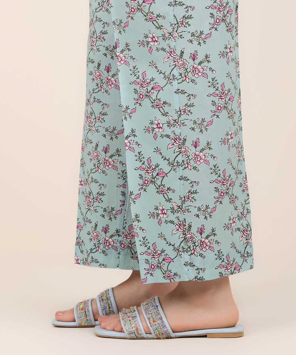Women's RTW Cotton Viscose Blue Printed Straight Pants
