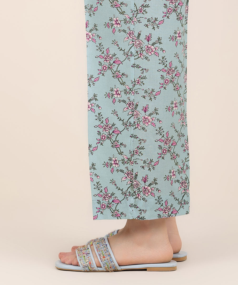 Women's RTW Cotton Viscose Blue Printed Straight Pants
