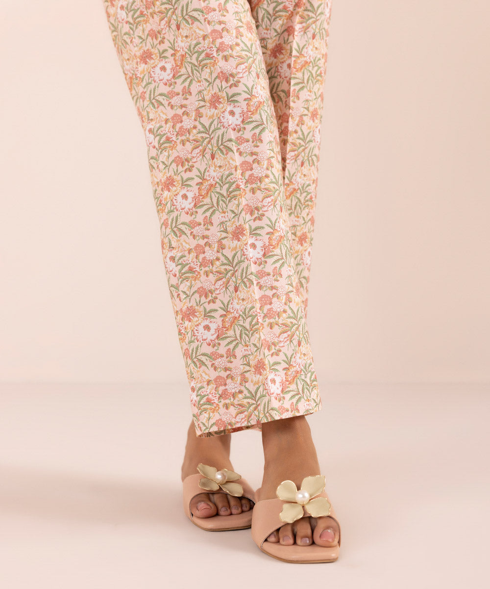 Women's Pret Cotton Pink Printed Straight Pants