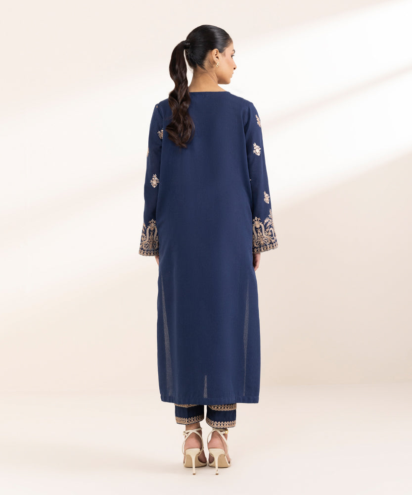 Women's Pret Karandi Embroidered Blue A-Line Shirt