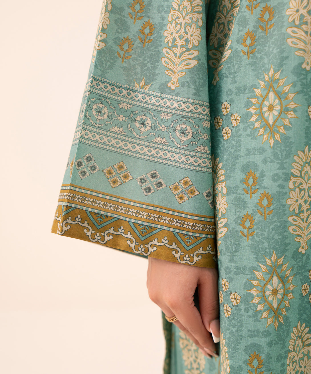 Women's Unstitched Cotton Printed Aqua Three Piece Suit