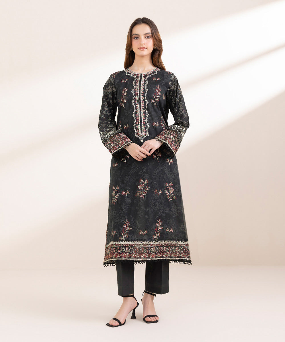 Women's Pret Lawn Black Embroidered A-Line Shirt