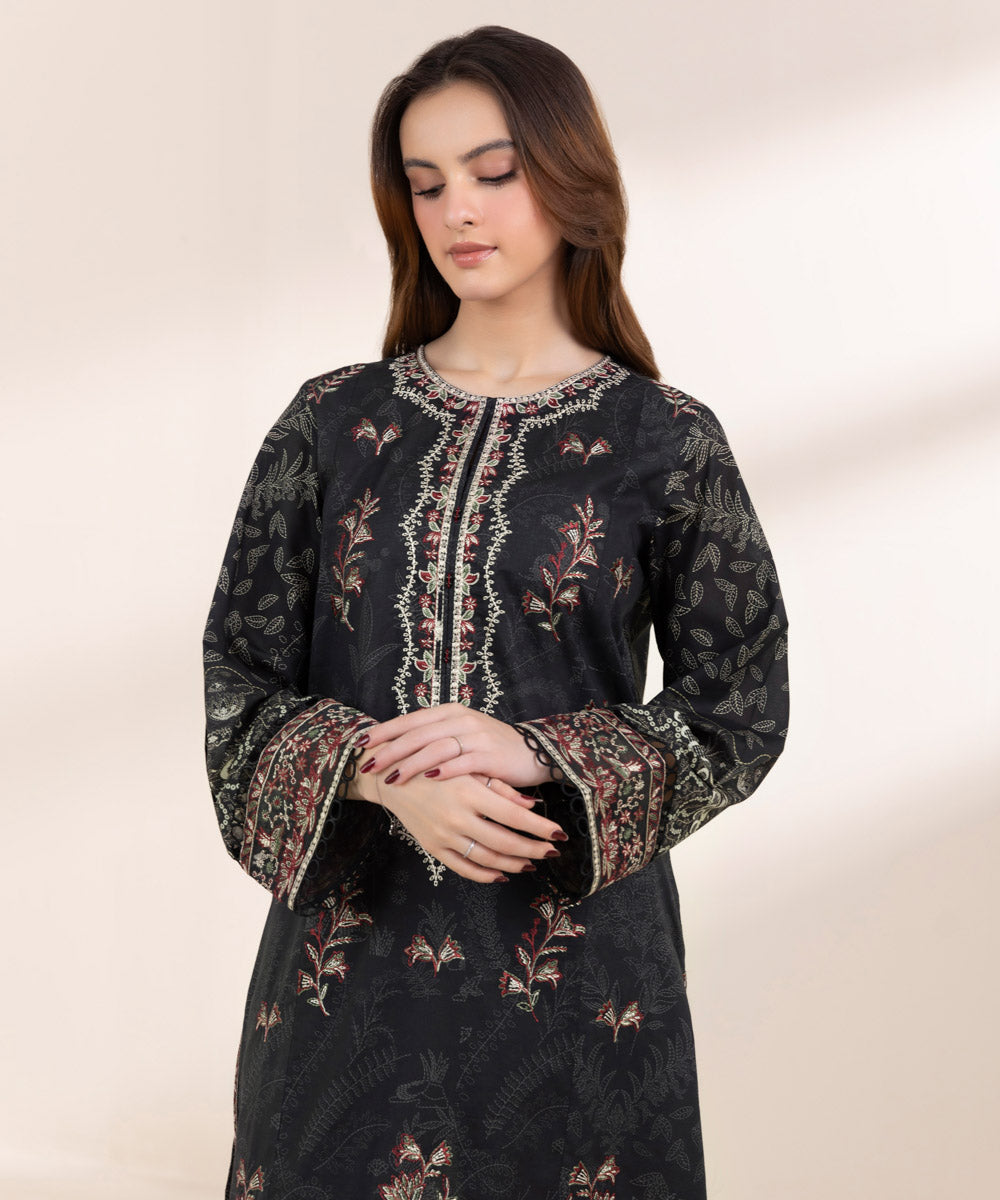 Women's Pret Lawn Black Embroidered A-Line Shirt