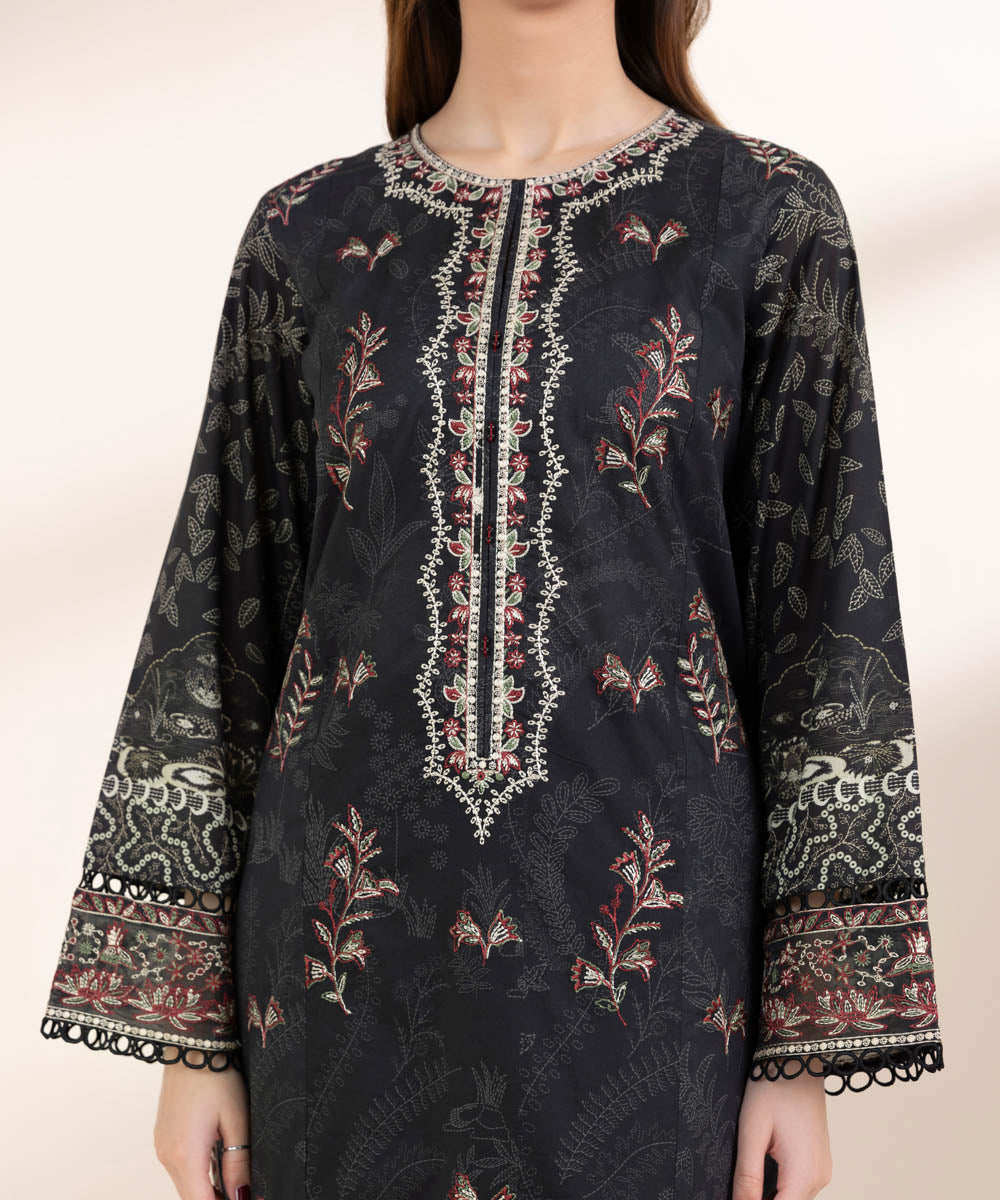 Women's Pret Lawn Black Embroidered A-Line Shirt