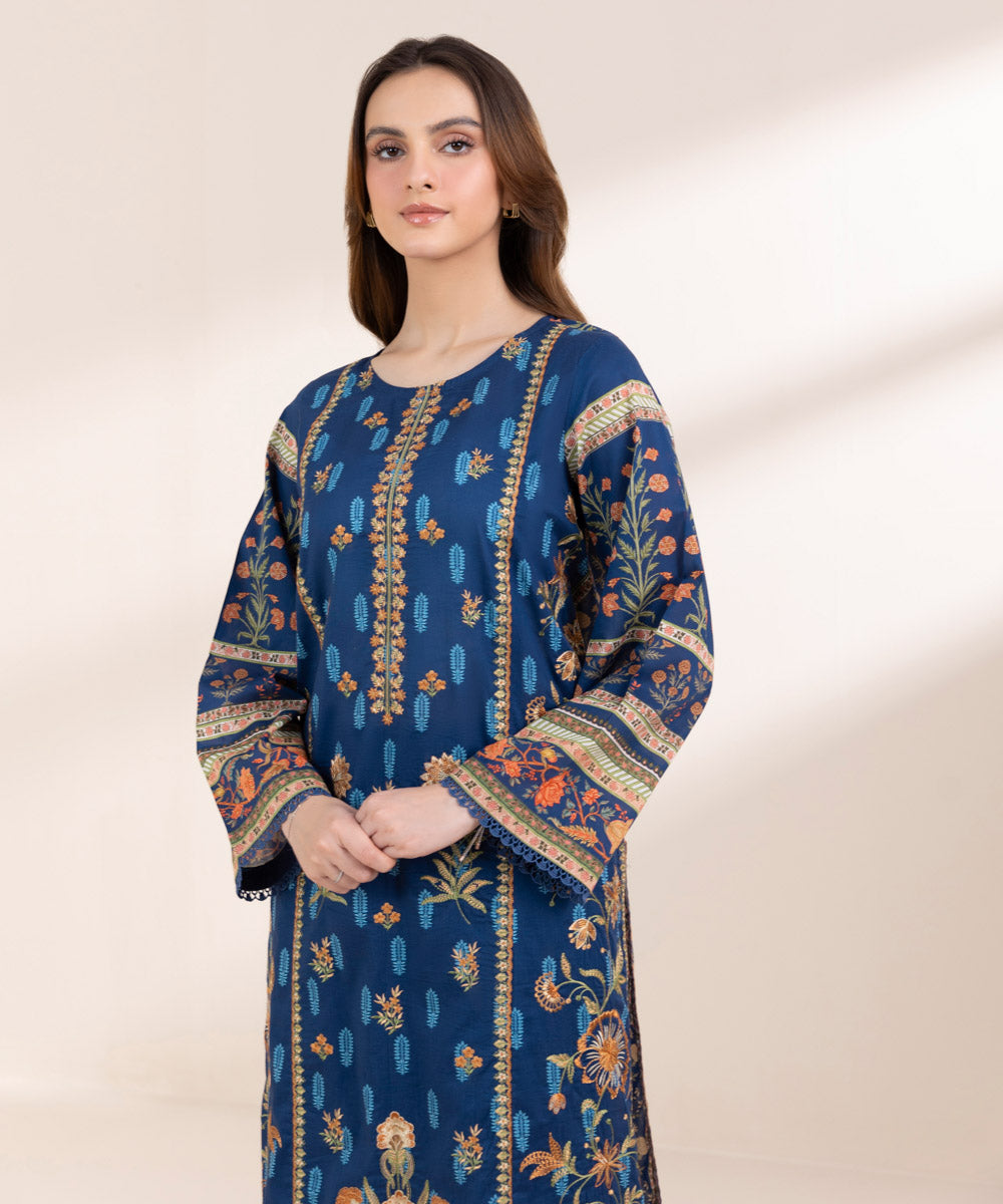 Women's Pret Lawn Blue Embroidered A-Line Shirt