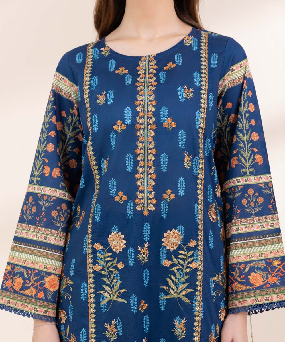 Women's Pret Lawn Blue Embroidered A-Line Shirt