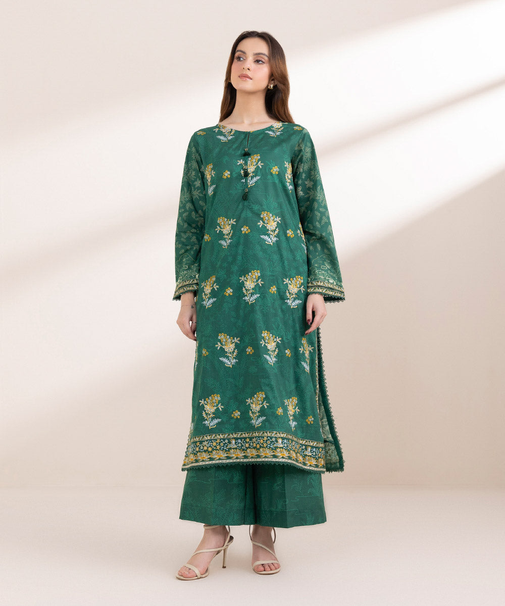 Women's Pret Lawn Green Embroidered A-Line Shirt