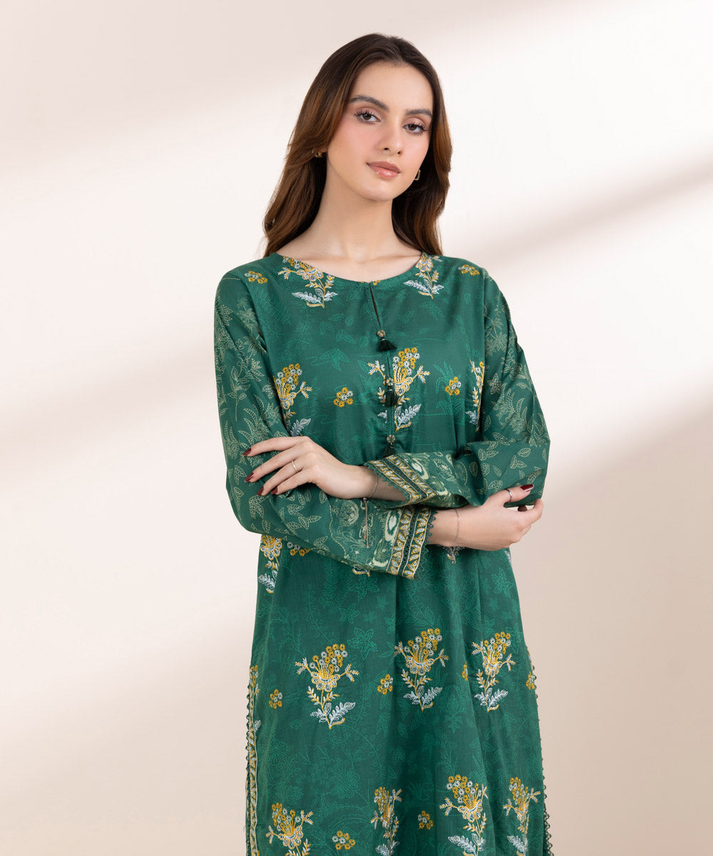 Women's Pret Lawn Green Embroidered A-Line Shirt