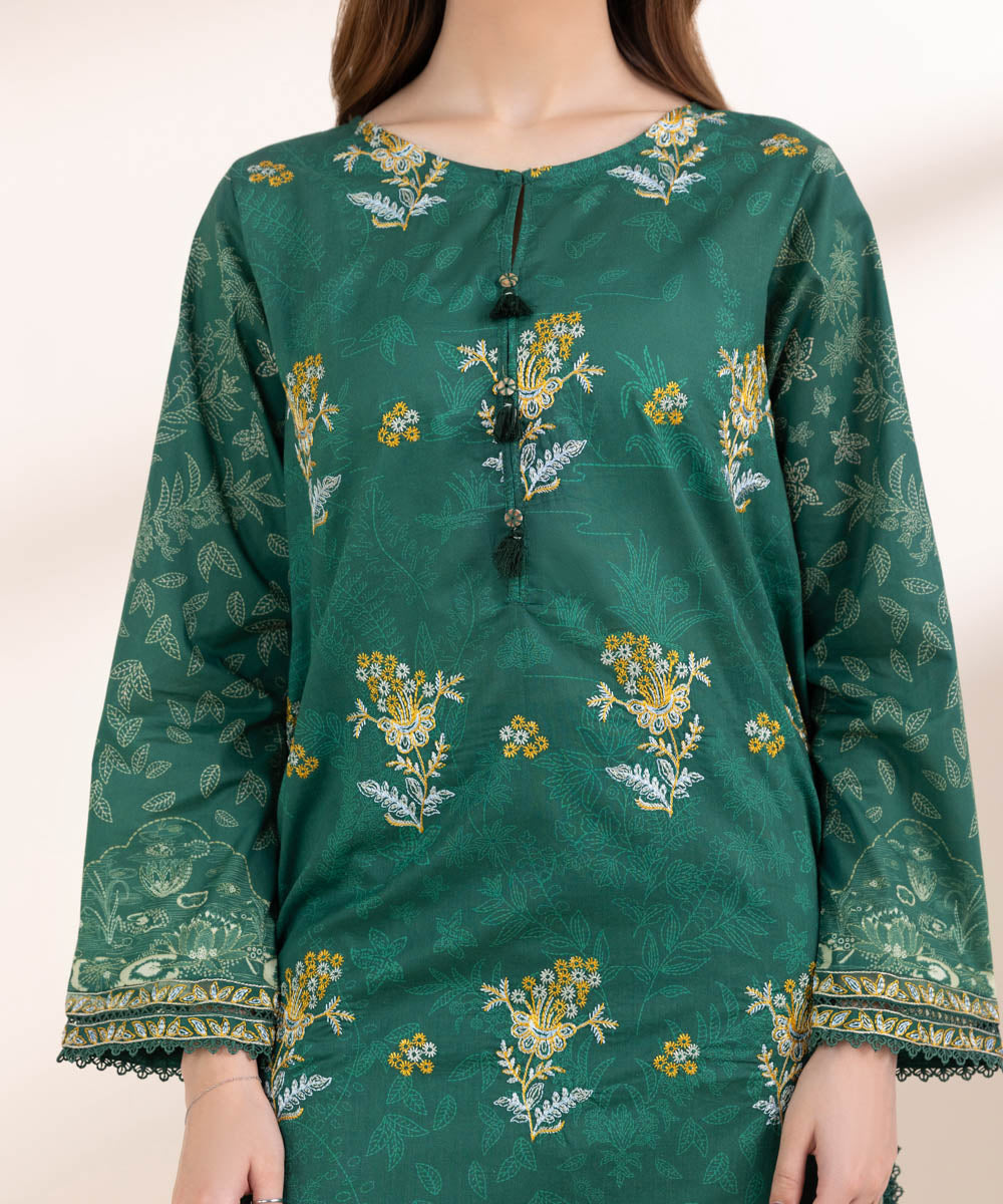 Women's Pret Lawn Green Embroidered A-Line Shirt