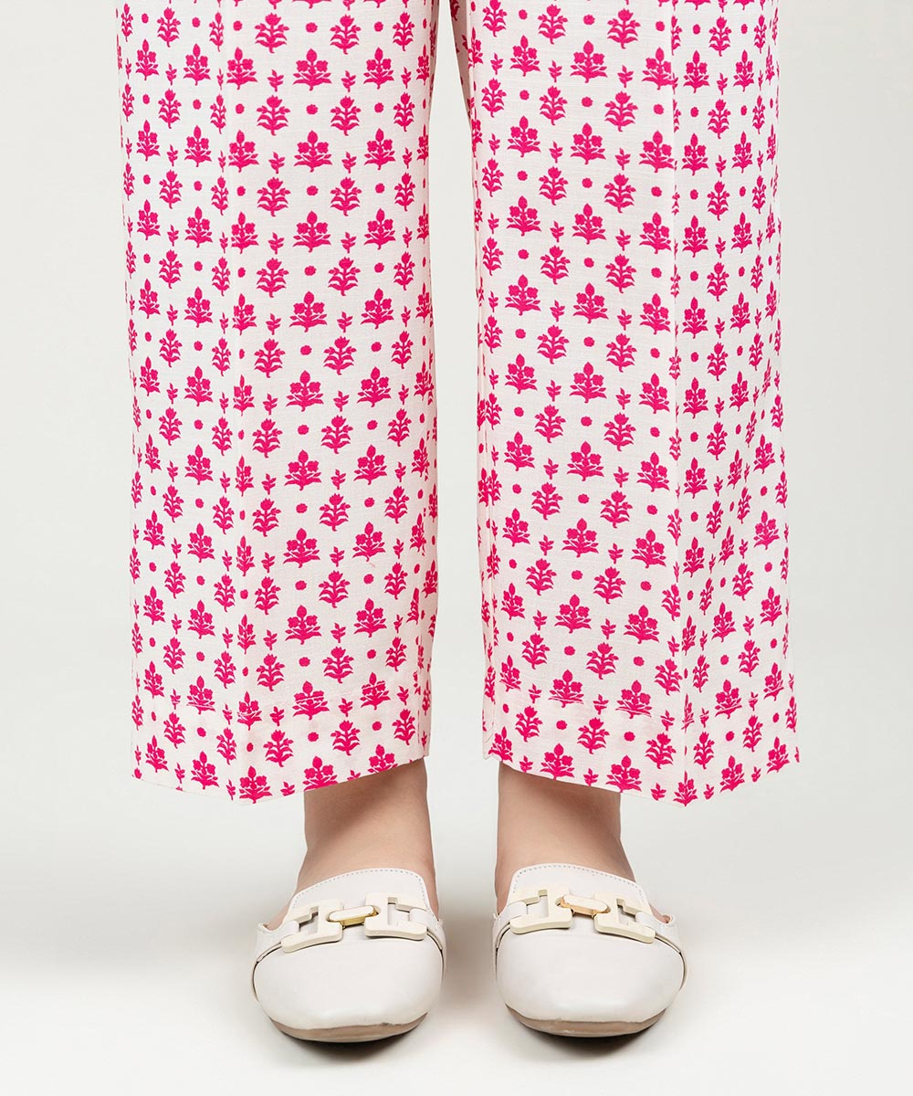 Women's Pret Linen Printed White Straight Pants