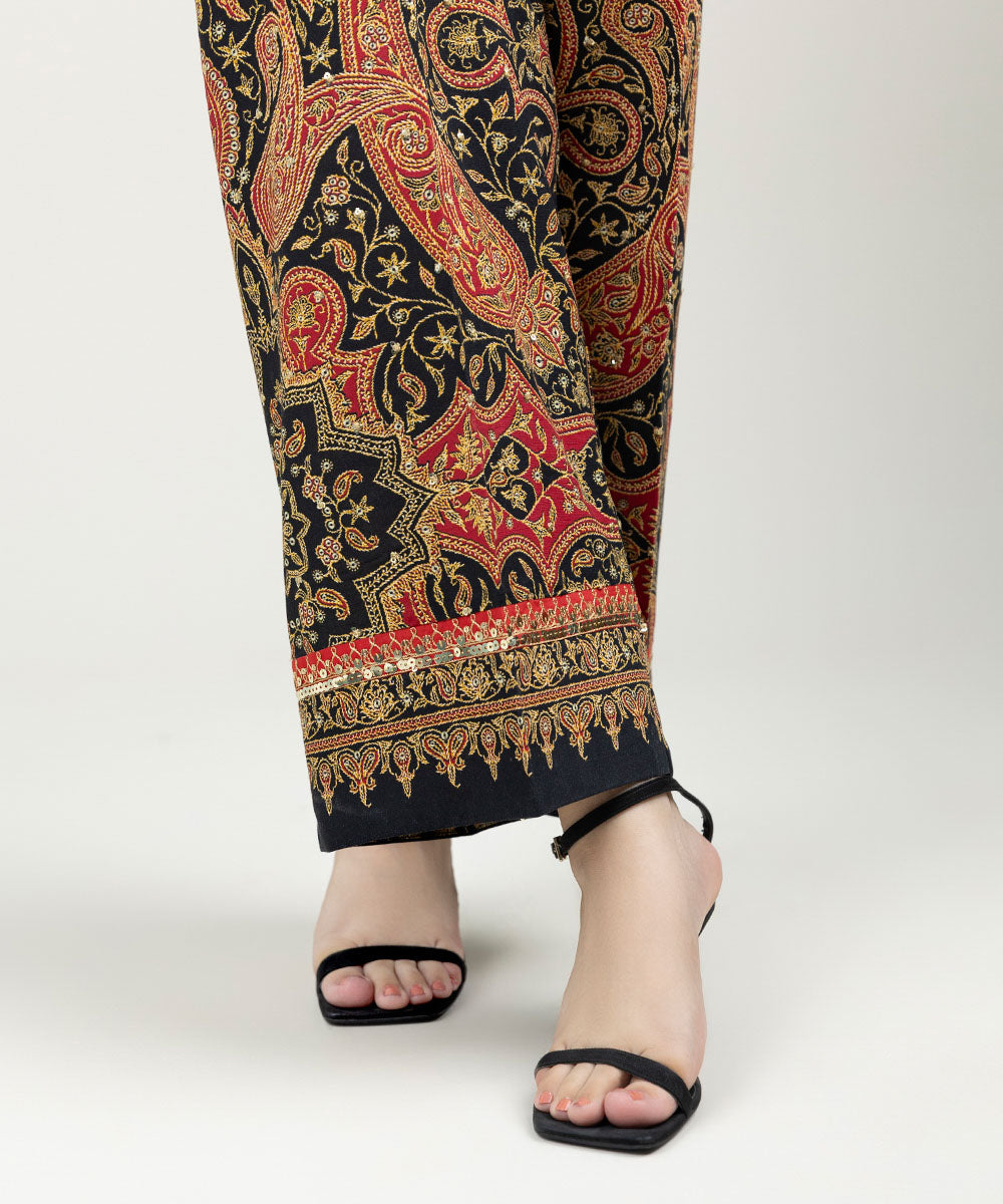 Women's Pret Linen Embroidered Black Culottes