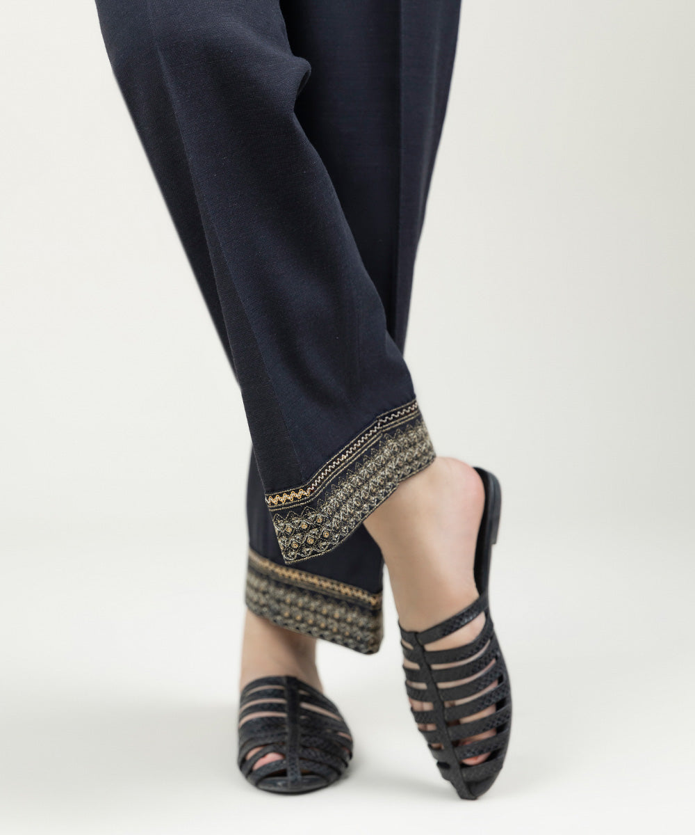 Women's Pret Linen Embroidered Black Straight Pants