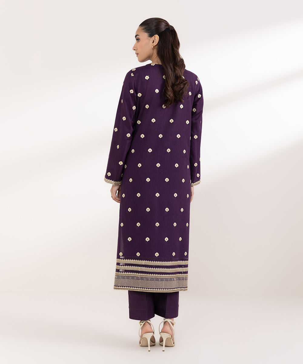 Women's Pret Karandi Embroidered Purple A-Line Shirt