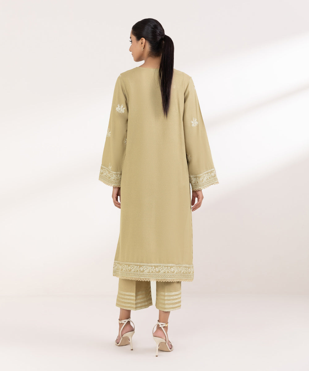 Women's Pret Karandi Embroidered Beige A-Line Shirt