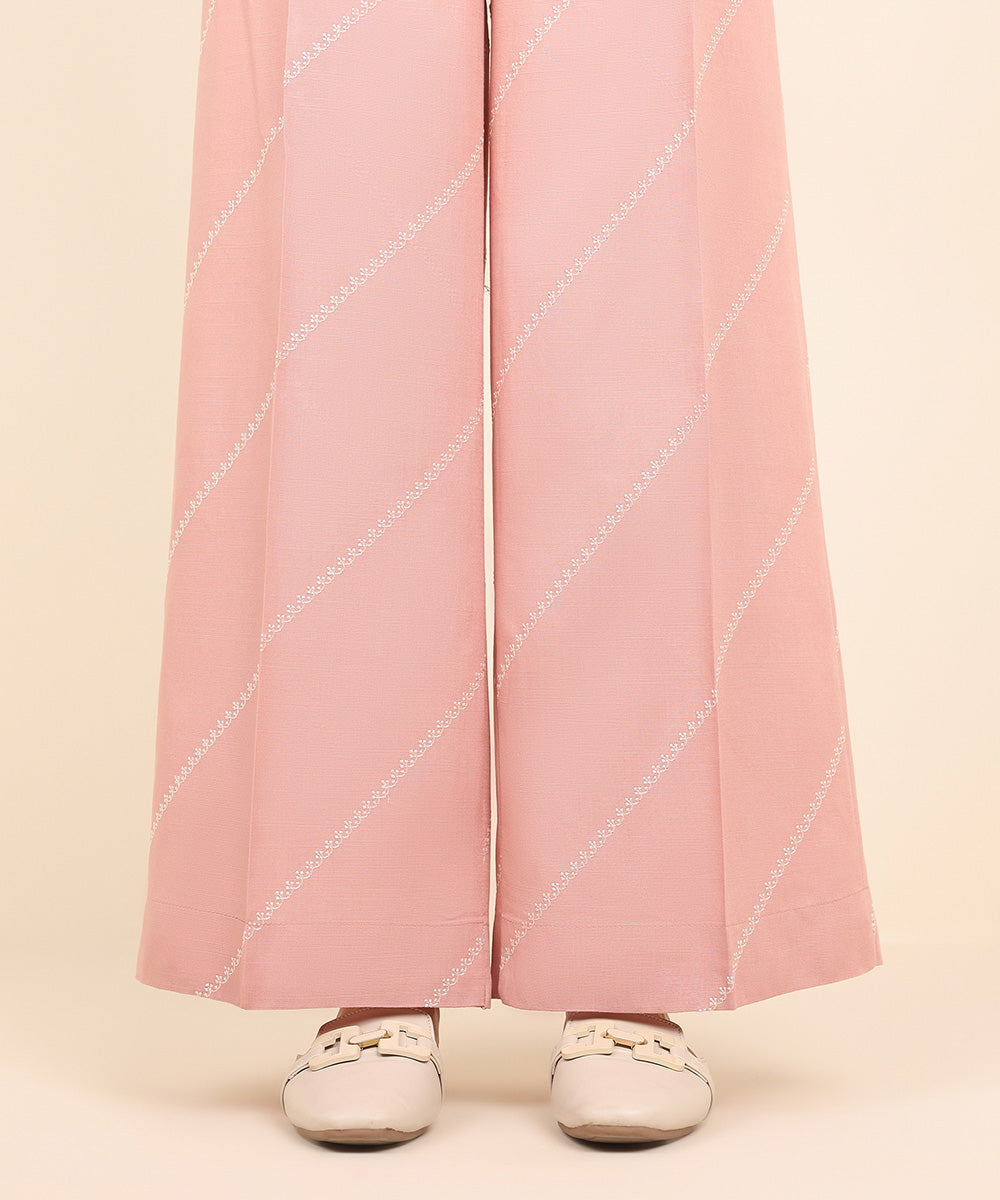 Women's Pret Dull Raw Silk Pink Embroidered Culottes