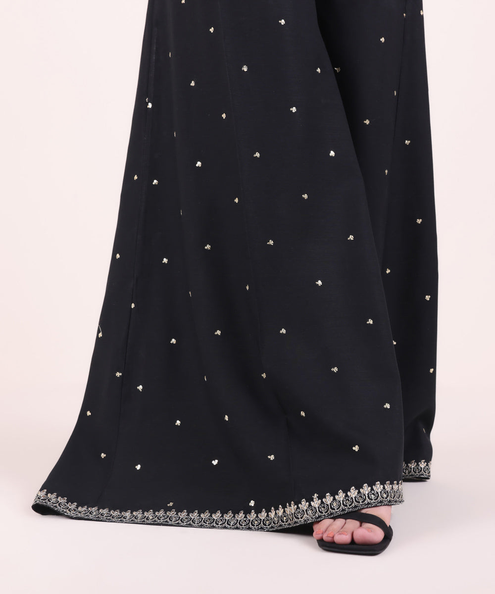 Women's Pret Dull Raw Silk Embroidered Black Sharara