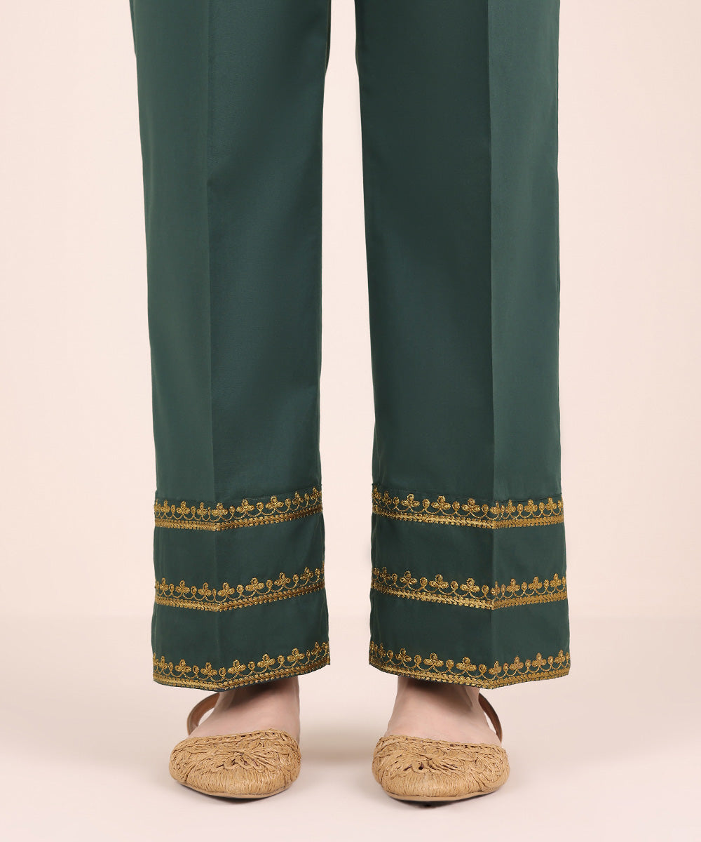 Women's Pret Cambric Green Embroidered Culottes