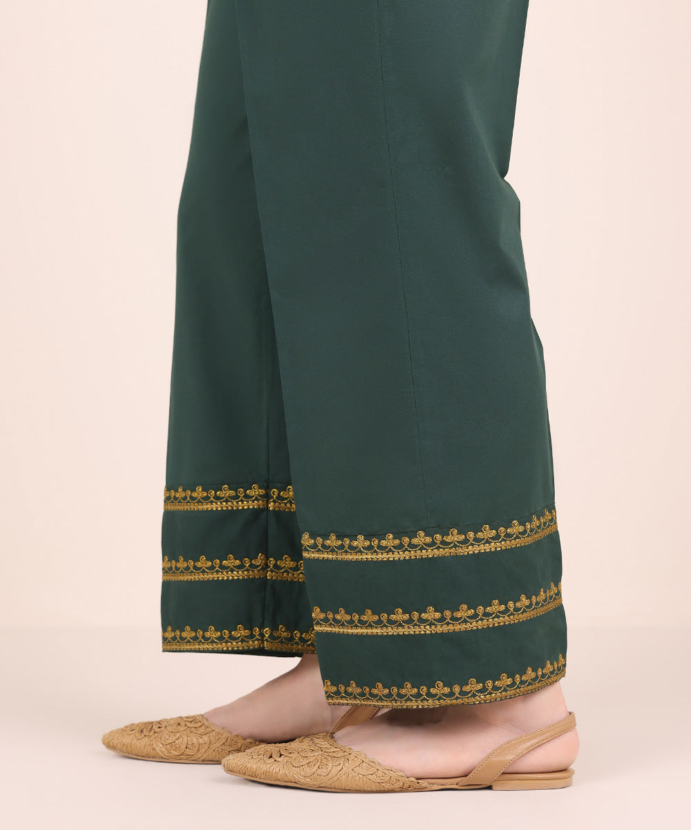 Women's Pret Cambric Green Embroidered Culottes