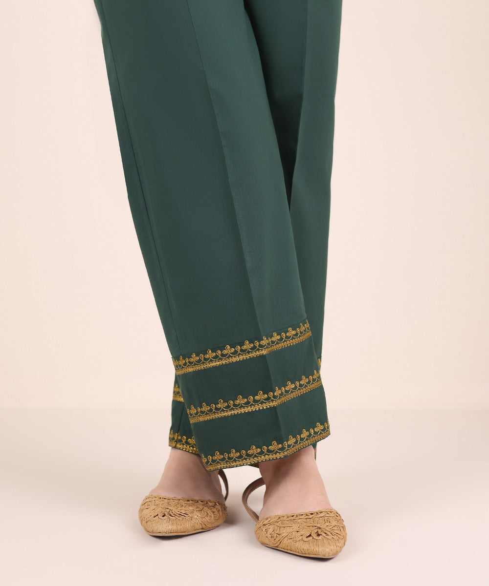 Women's Pret Cambric Green Embroidered Culottes