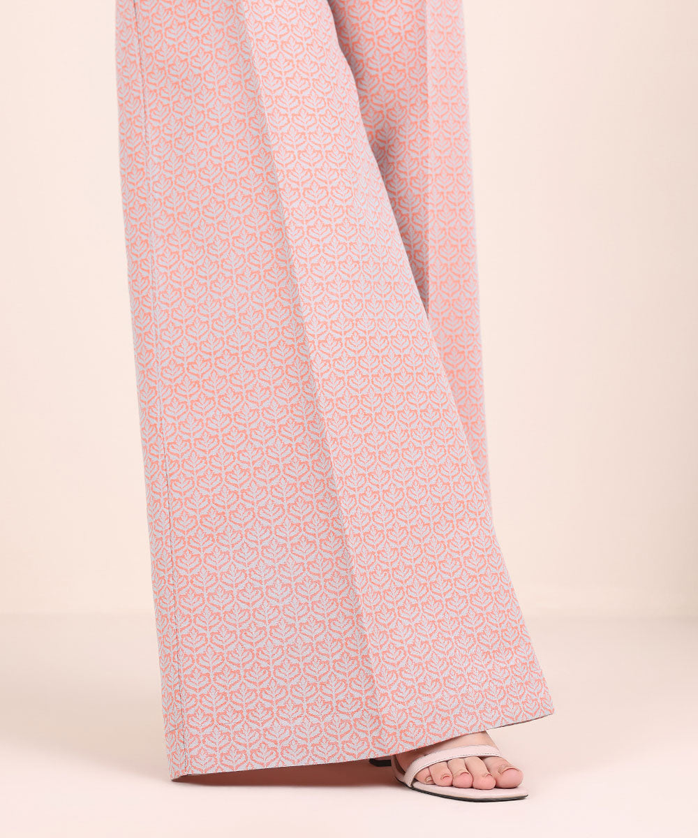 Women's Pret Extra Weft Jacquard Pink Solid Flared Pants