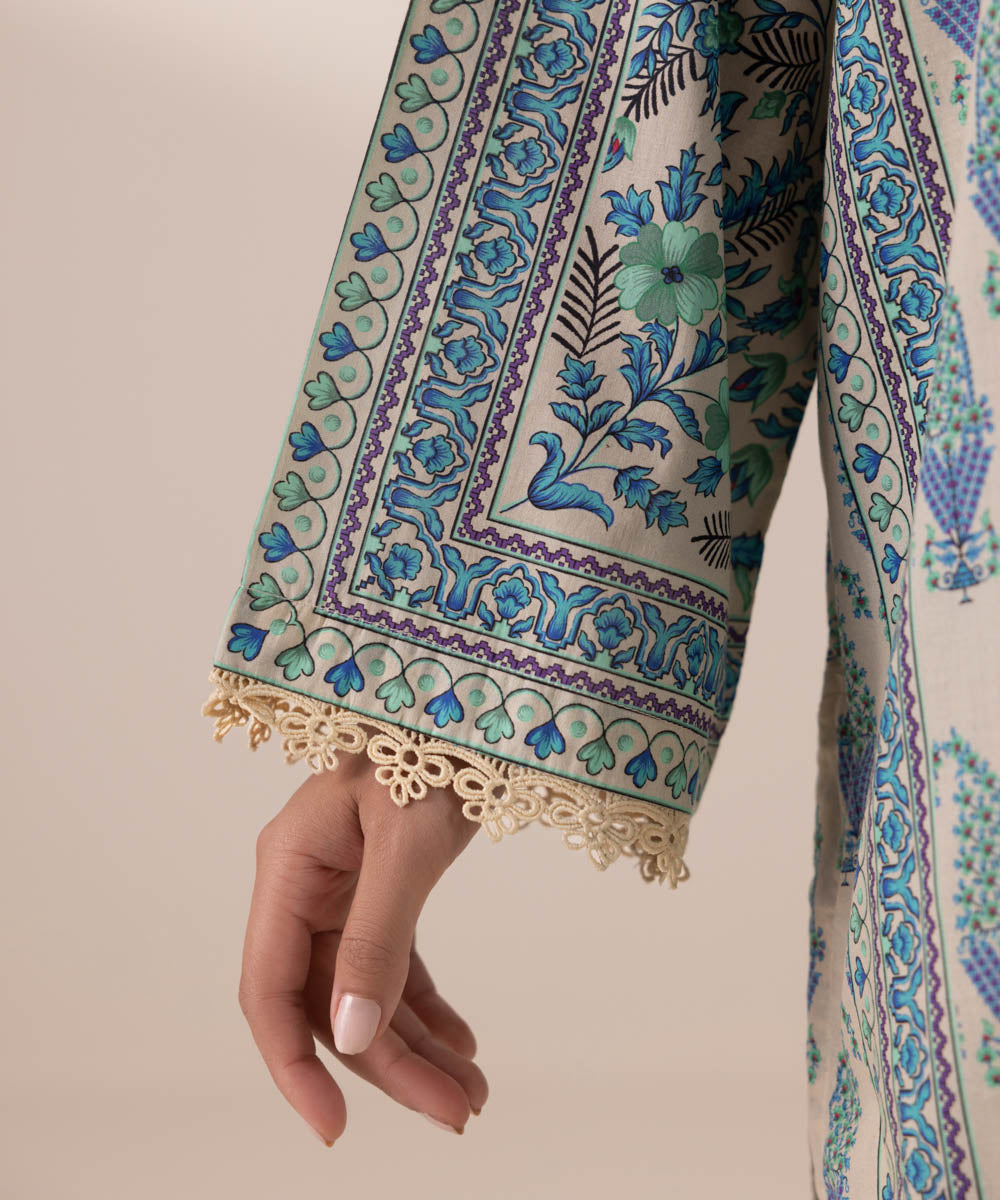 Women's RTW Lawn Blue Printed Boxy Shirt