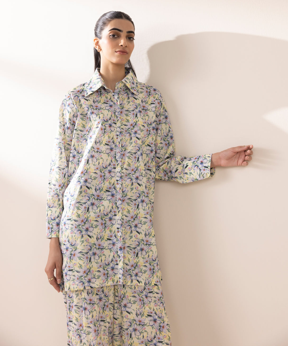 Women's RTW Lycra Multi Printed Button Down Shirt
