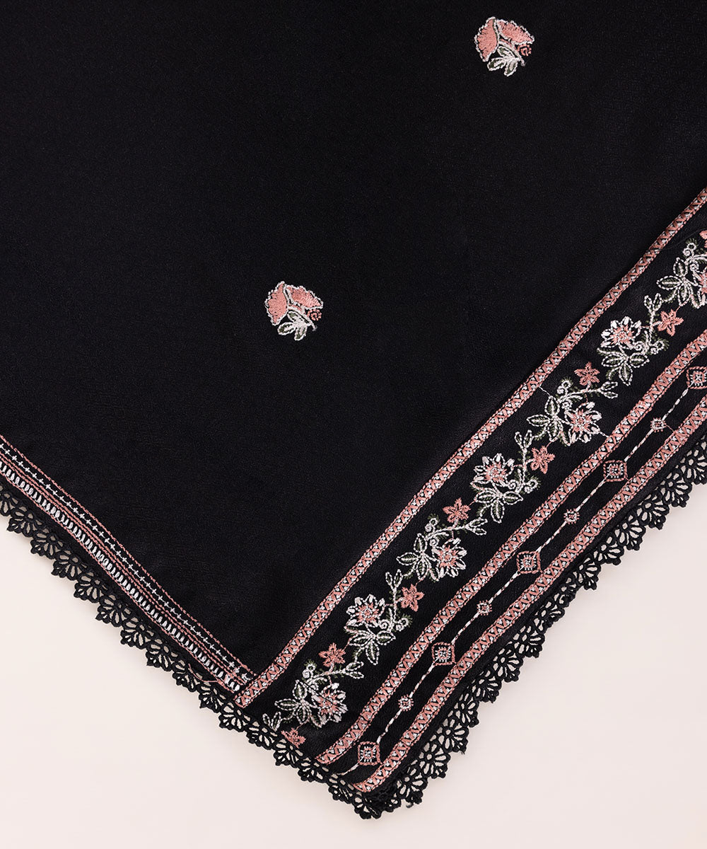 Blended Embroidered Black Shawl