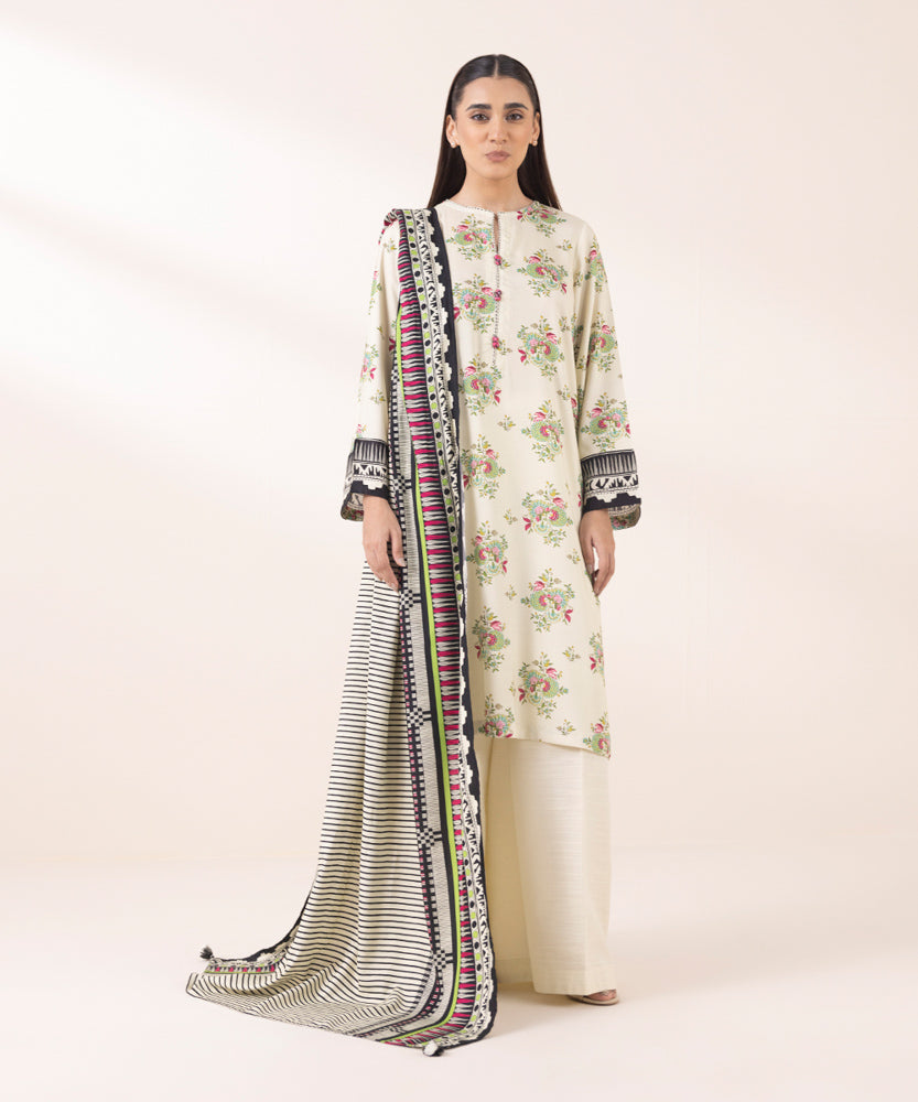 Women's Pret Printed Light Beige Linen Dupatta