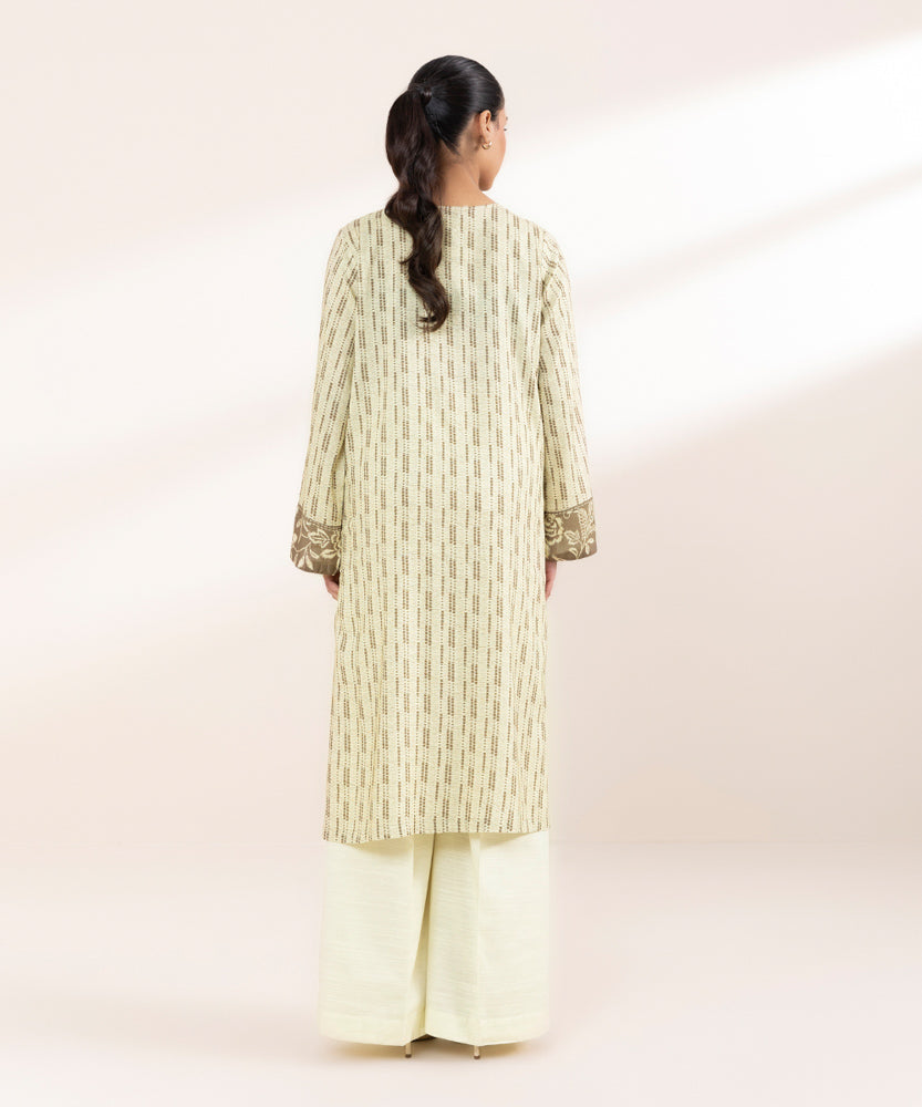 Women's Pret Printed Beige Linen A Line Shirt