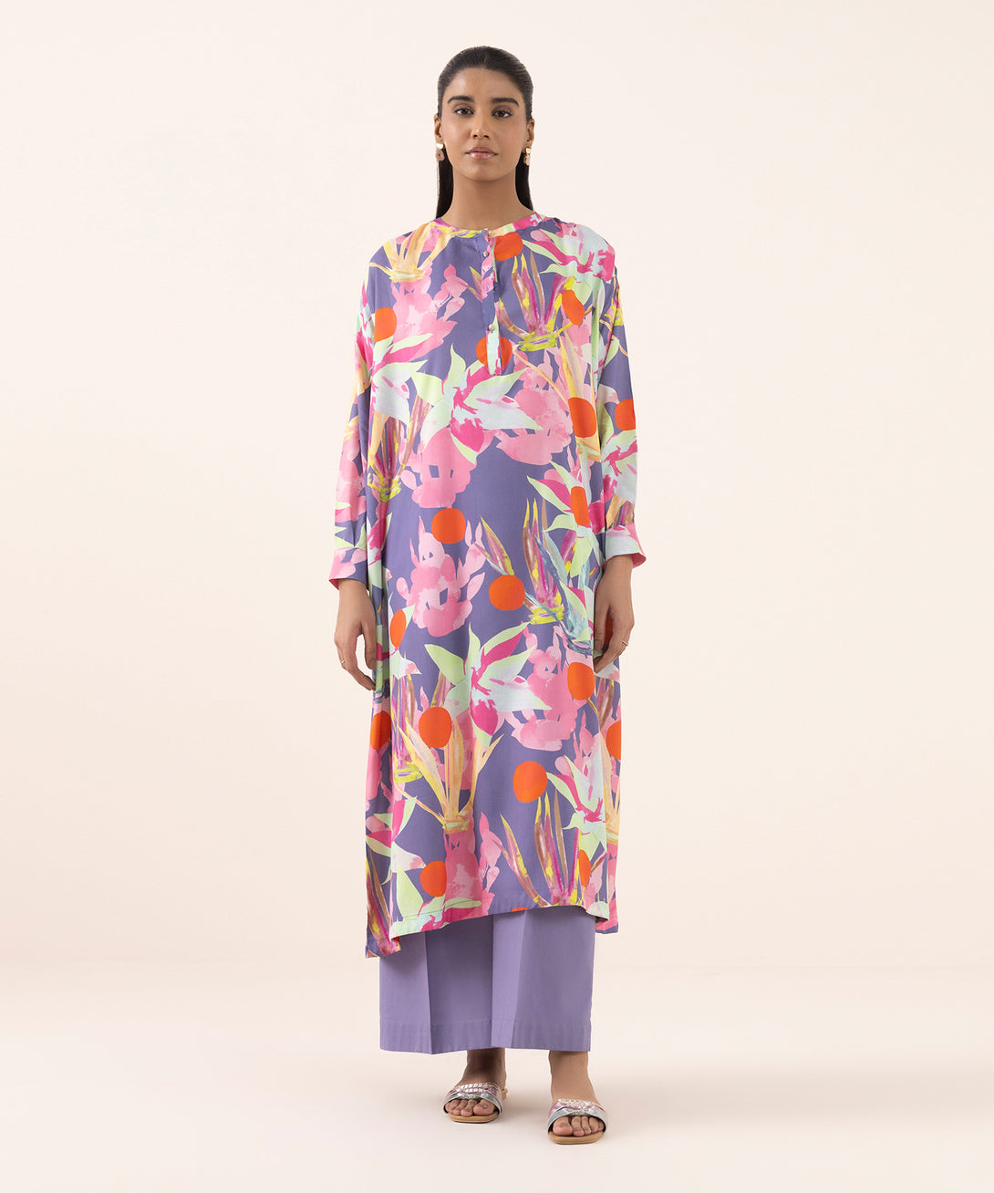 Women's RTW Arabic Lawn Blue Printed Aline Shirt