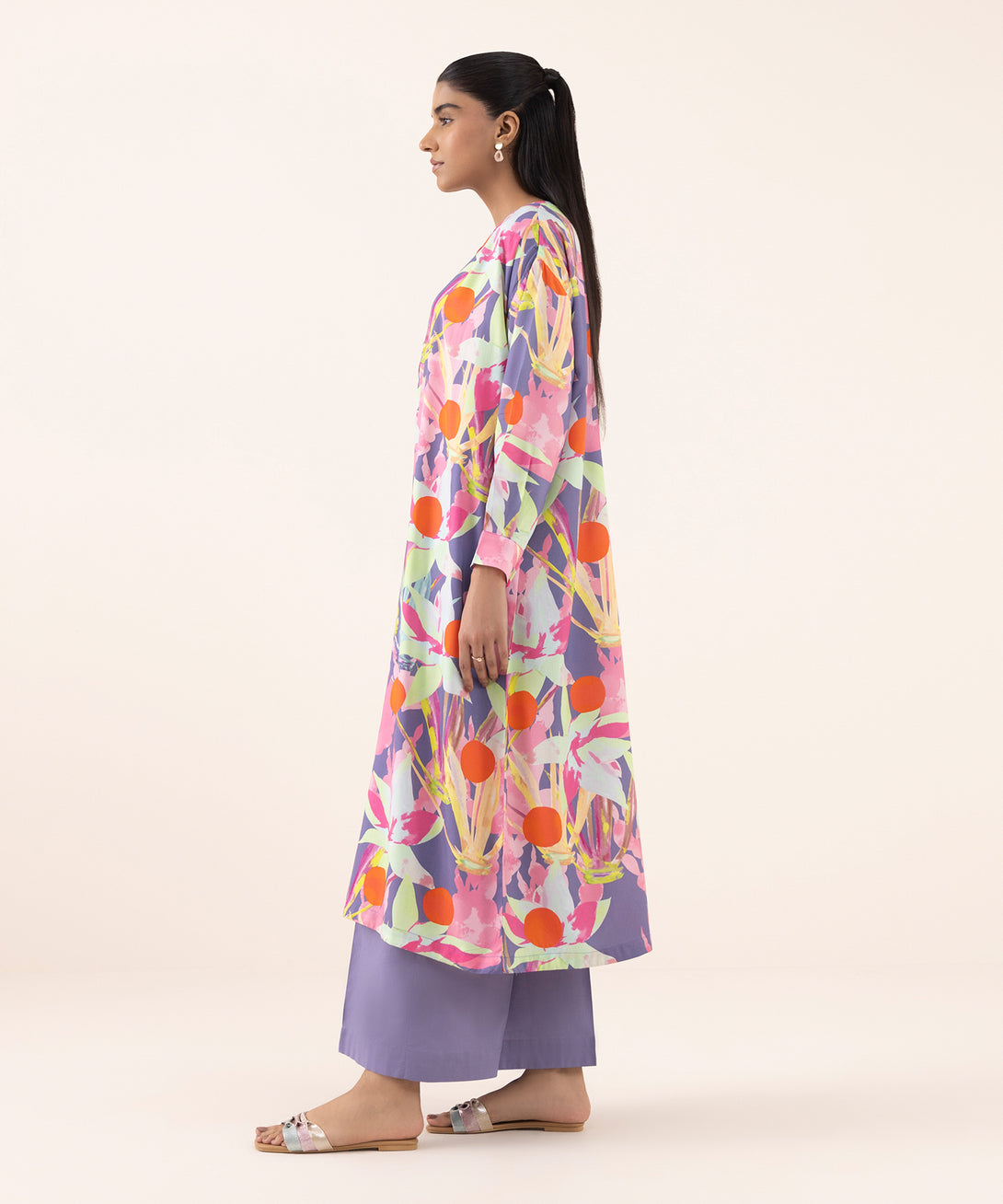 Women's RTW Arabic Lawn Blue Printed Aline Shirt